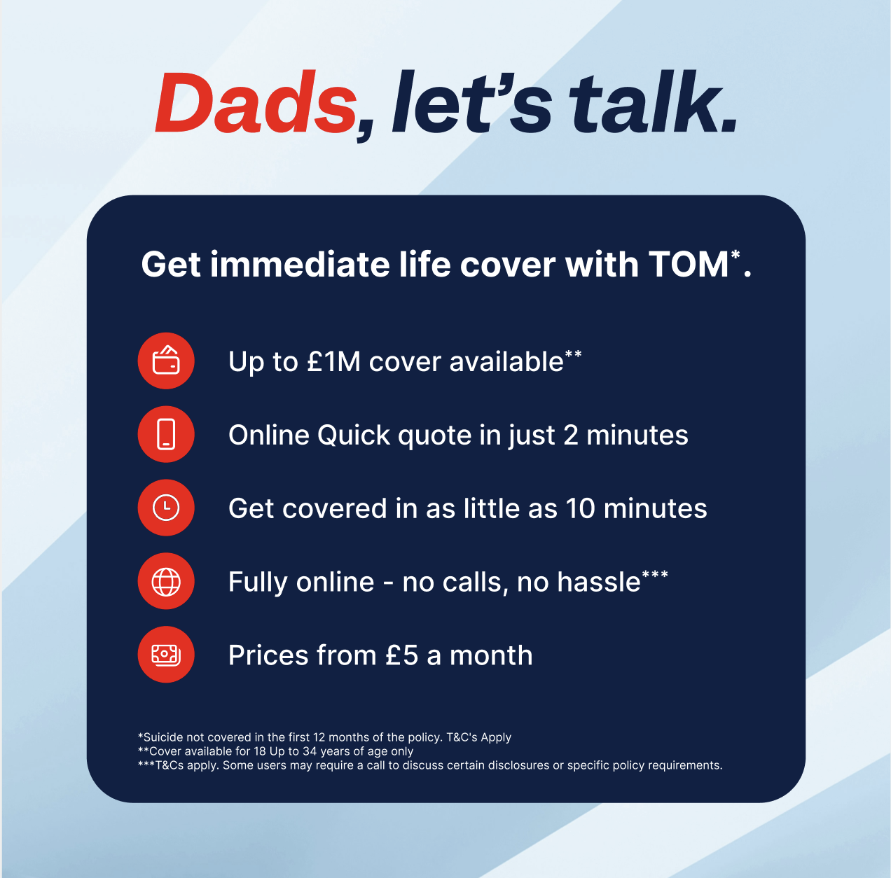 TOM paid ad — 'Dads, let's talk' direct-response life cover